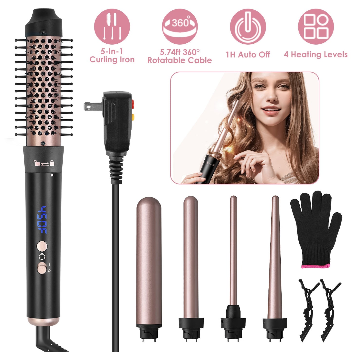 5-in-1 Curling Wand Set – 5 Barrels All Hair Types
