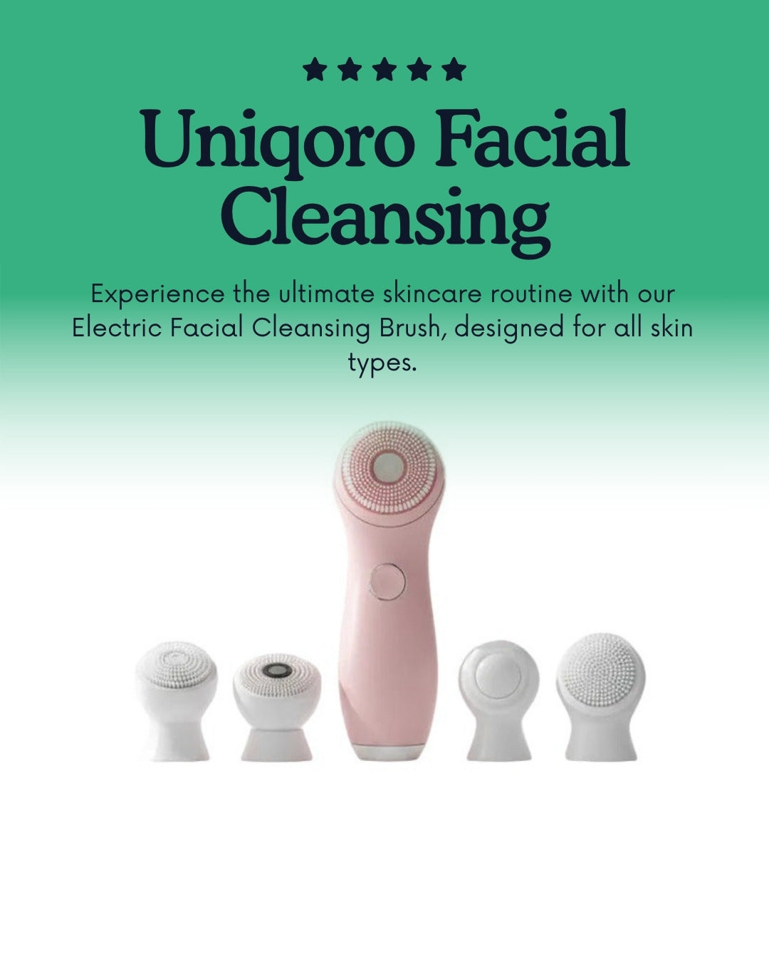 Uniqoro Electric Facial Cleansing Brush 5 Heads 360 Deep Pore