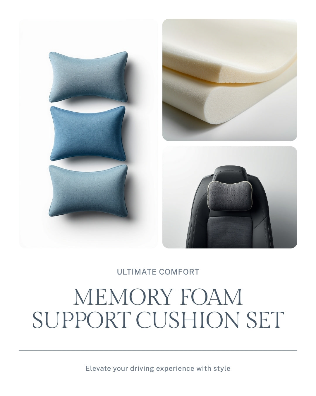 Memory Foam Car Headrest & Lumbar Support – Driver Comfort
