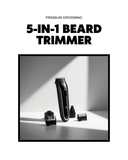 Beard Trimmer for Men – 5-in-1 IPX5 Waterproof Grooming Kit