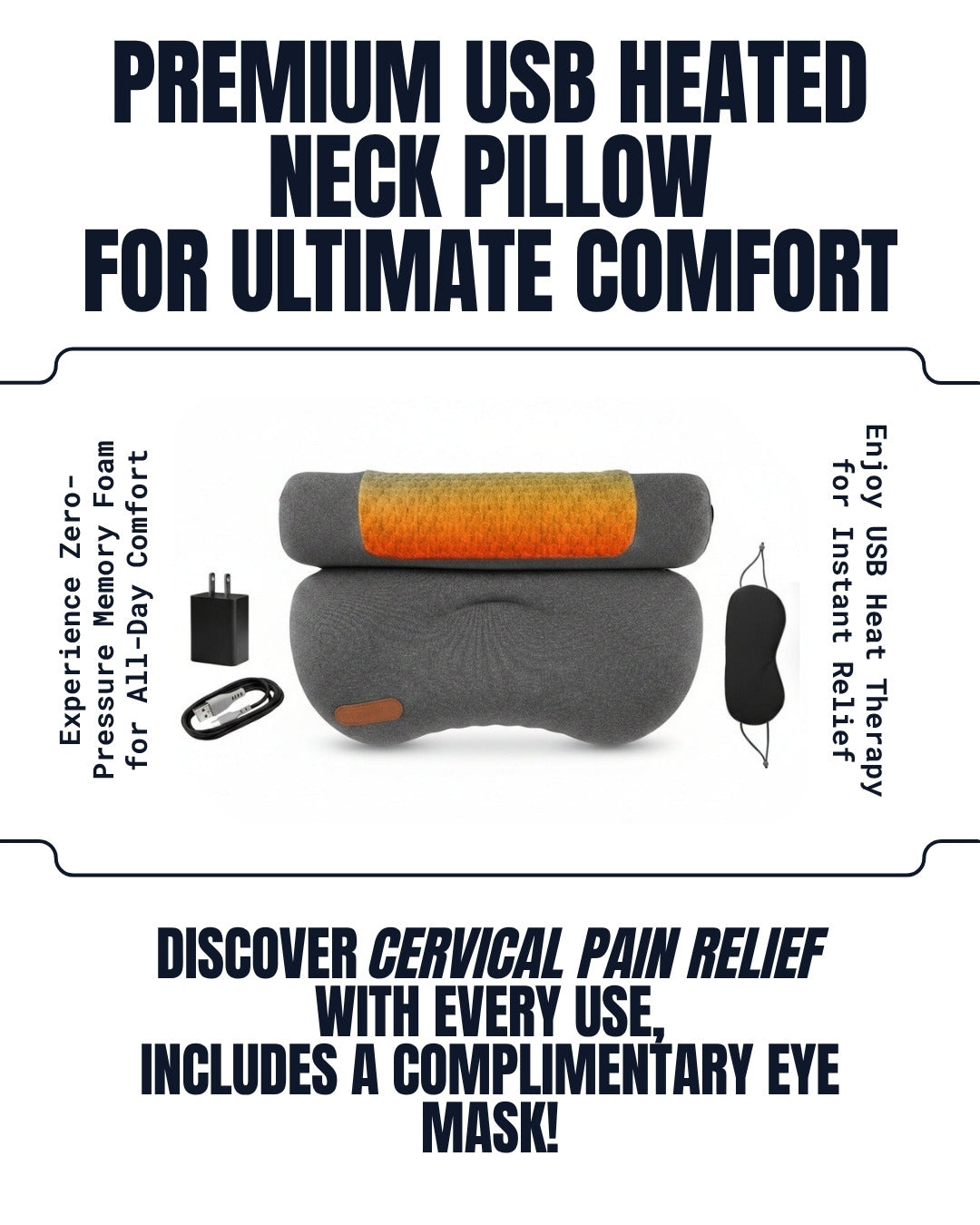 Uniqoro USB Heated Neck Pillow – Memory Foam Cervical Pain Relief