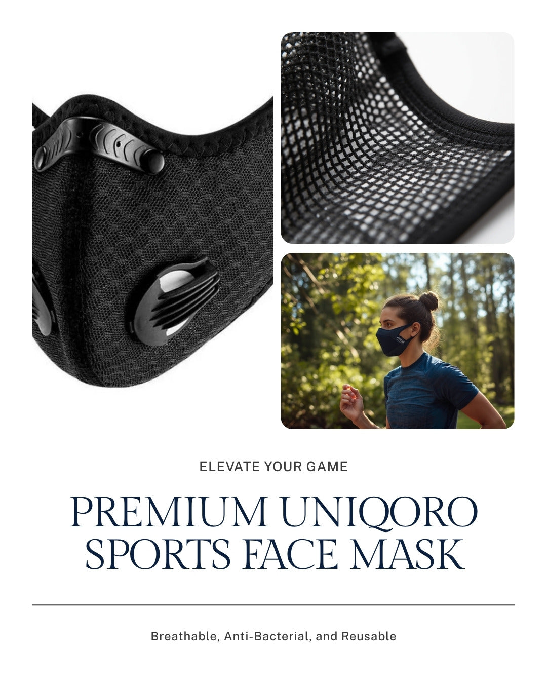 Uniqoro Sports Face Mask Breathable Mesh Anti-Bacterial UPF 50 Plus