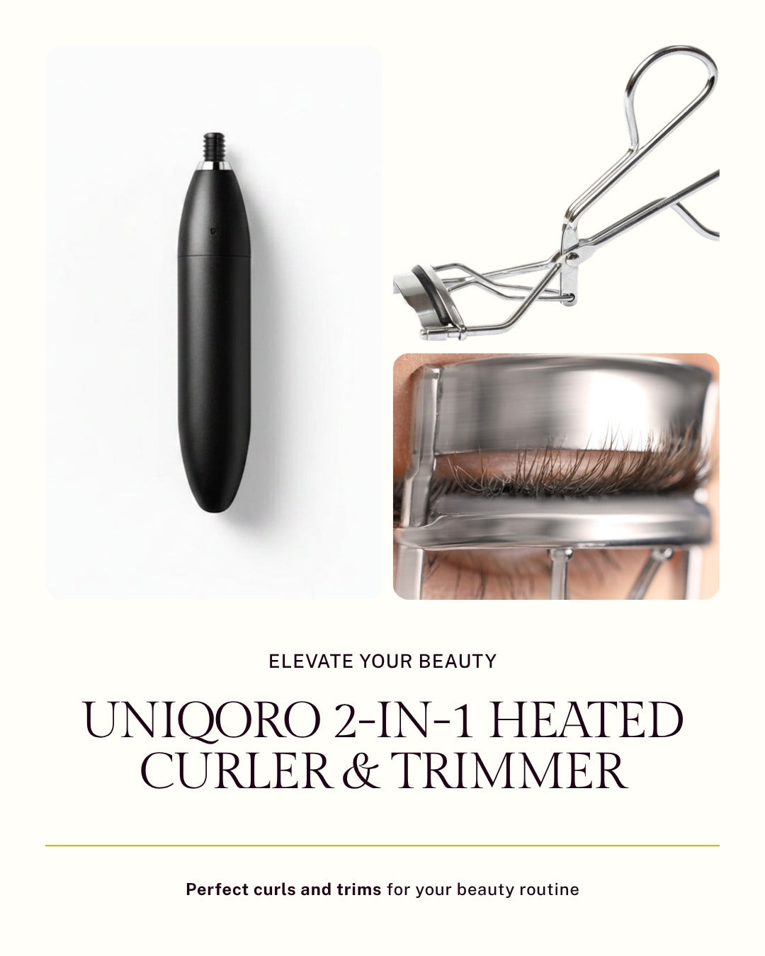 Uniqoro 2-in-1 Heated Eyelash Curler Eyebrow Trimmer Design 3