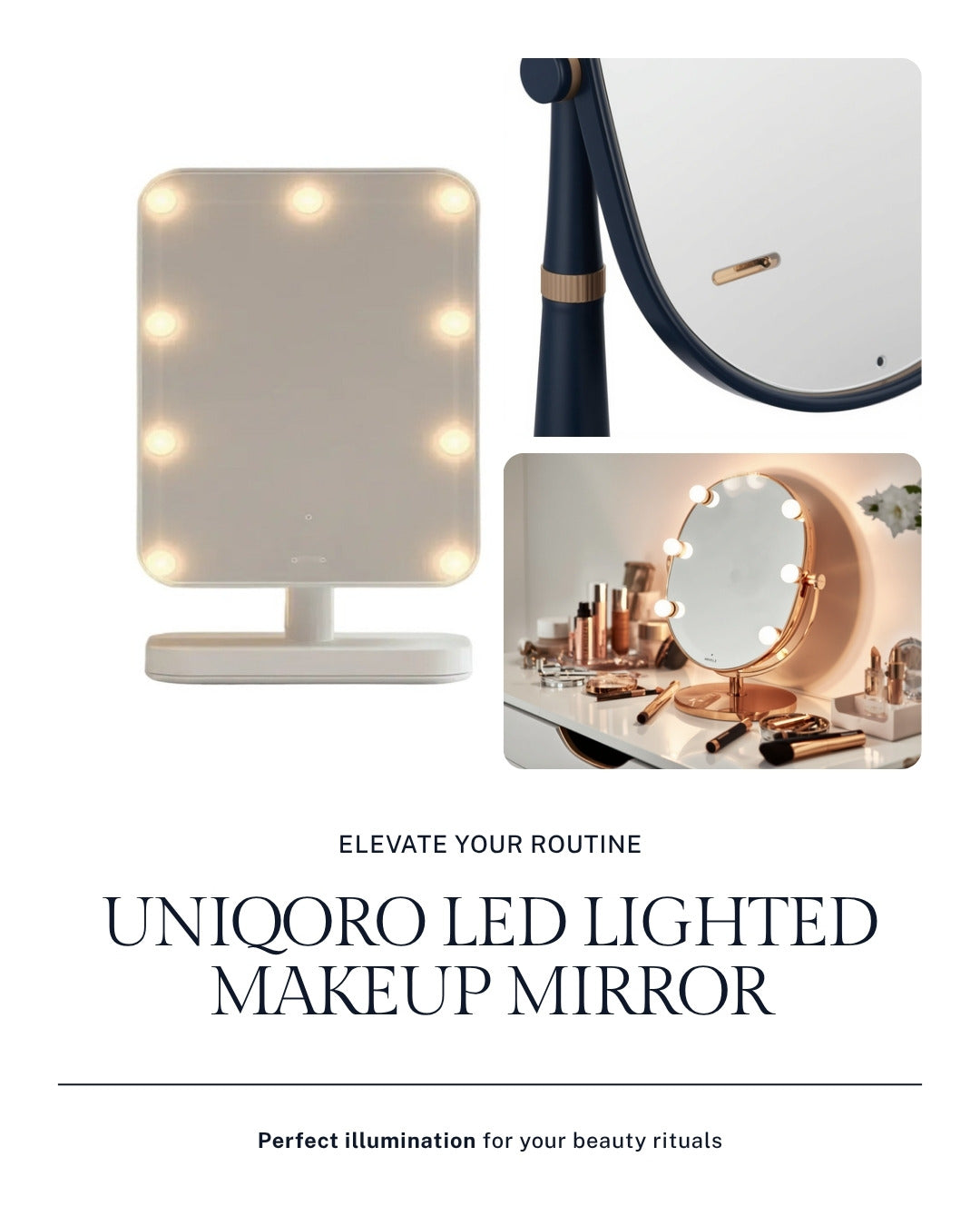Uniqoro LED Lighted Makeup Mirror – USB Rechargeable Vanity Desk Mirror