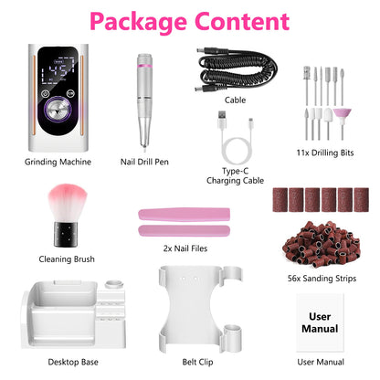 Electric Nail Drill Kit – 45,000 RPM Cordless Acrylic Gel
