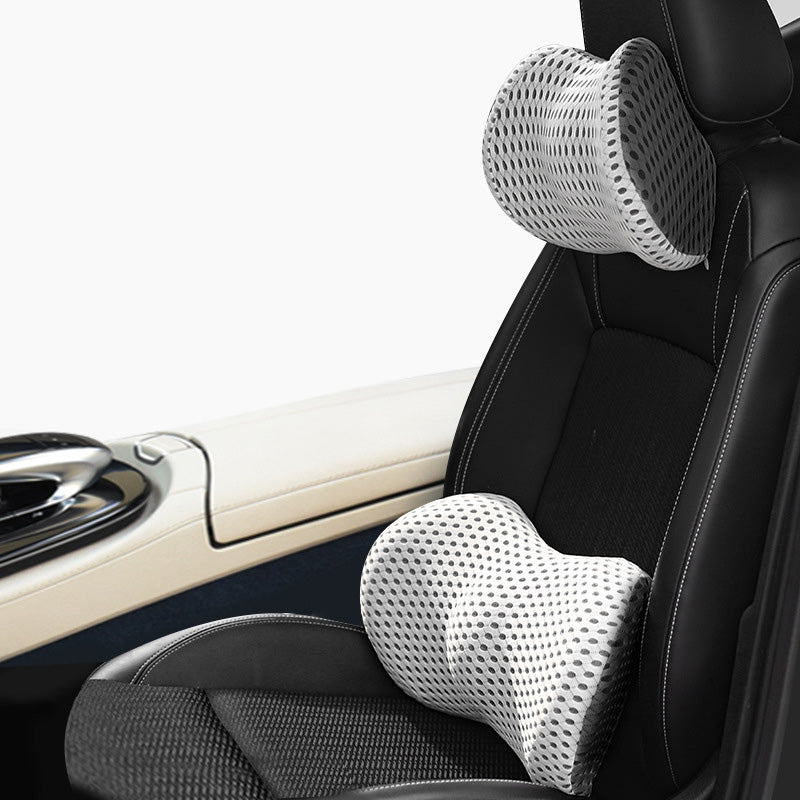 Memory Foam Car Headrest & Lumbar Support – Driver Comfort