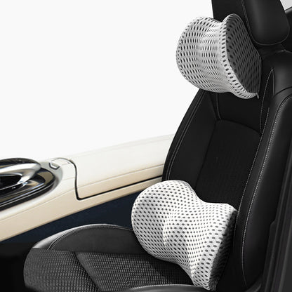 Memory Foam Car Headrest & Lumbar Support – Driver Comfort