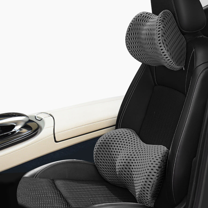 Memory Foam Car Headrest & Lumbar Support – Driver Comfort