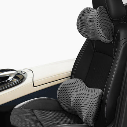 Memory Foam Car Headrest & Lumbar Support – Driver Comfort