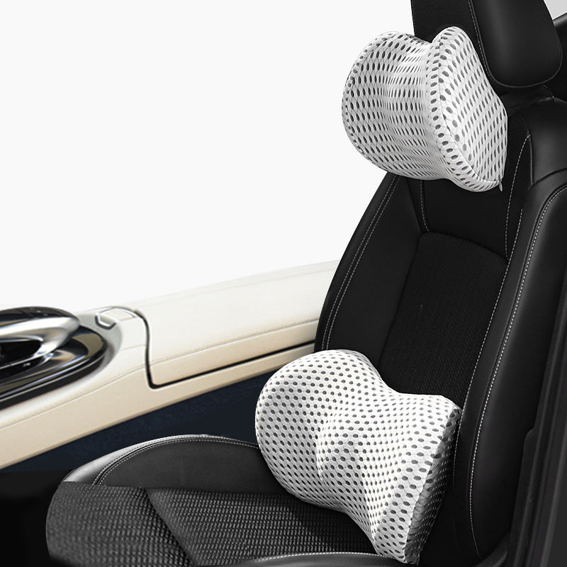 Memory Foam Car Headrest & Lumbar Support – Driver Comfort