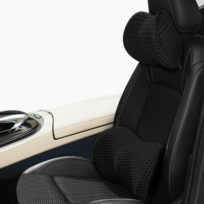 Memory Foam Car Headrest & Lumbar Support – Driver Comfort