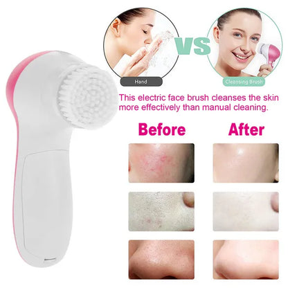 Waterproof Facial Cleansing Brush – 5 Heads Spin Pore Scrubber