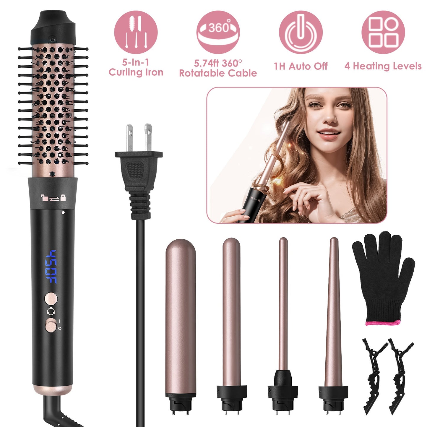 5-in-1 Curling Wand Set – 5 Barrels All Hair Types