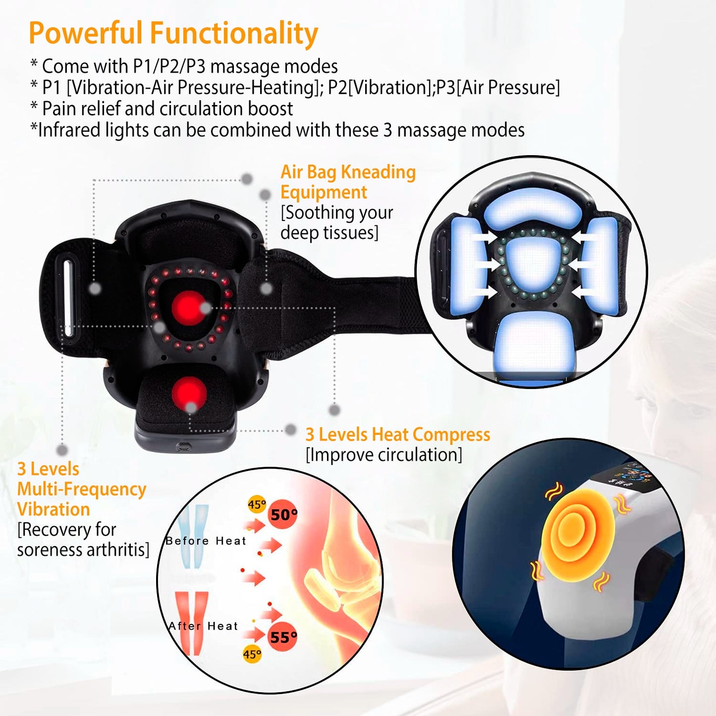 Electric Knee Massager – Infrared Heat Air Pressure Therapy