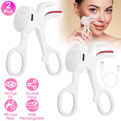 Heated Eyelash Curler – USB Rechargeable Anti-Burn 2-Pack