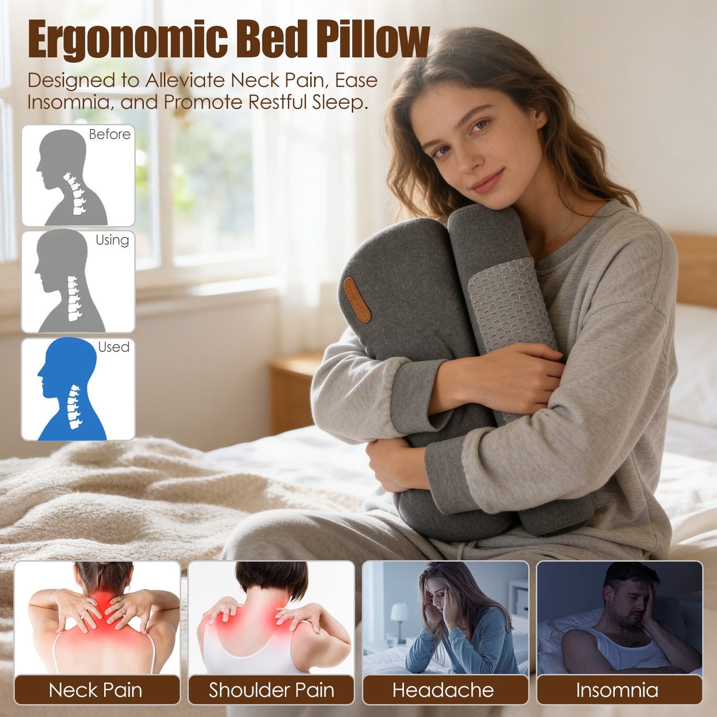 USB Heated Neck Pillow – Memory Foam Cervical Pain Relief