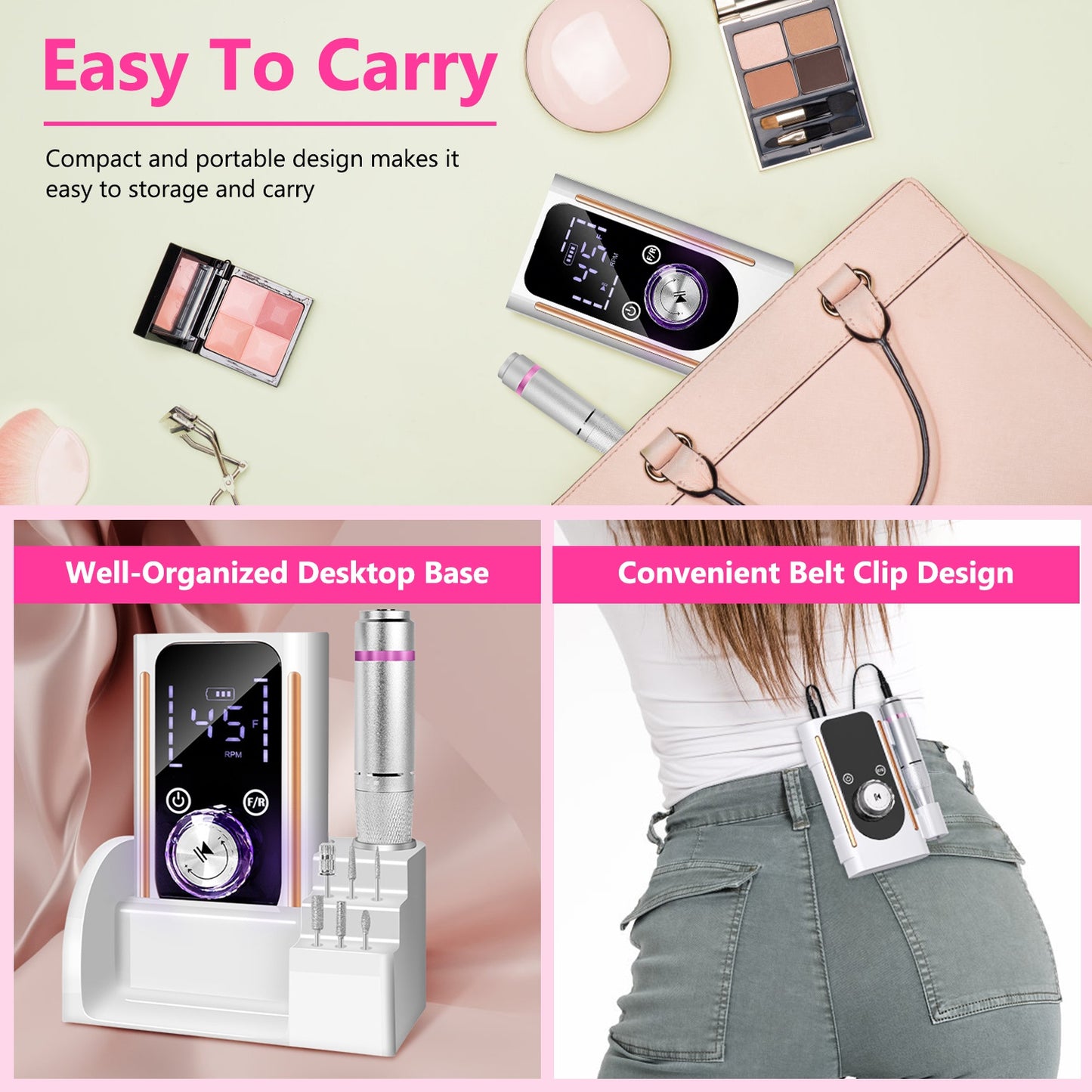 Electric Nail Drill Kit – 45,000 RPM Cordless Acrylic Gel