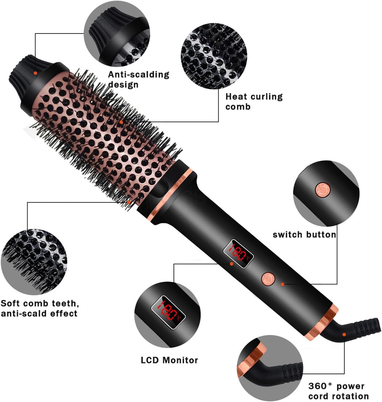 Ceramic Tourmaline Curling Iron Brush – 1.5" Dual Voltage