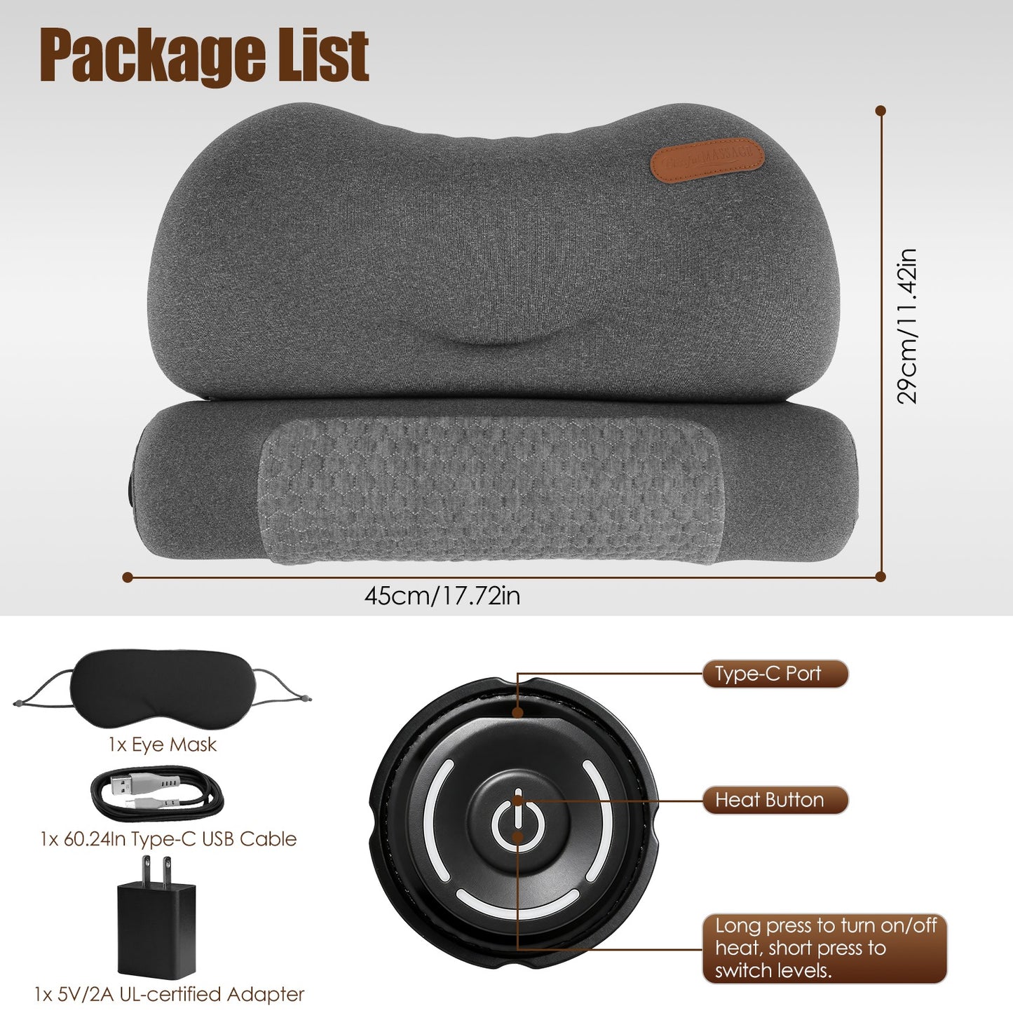 USB Heated Neck Pillow – Memory Foam Cervical Pain Relief