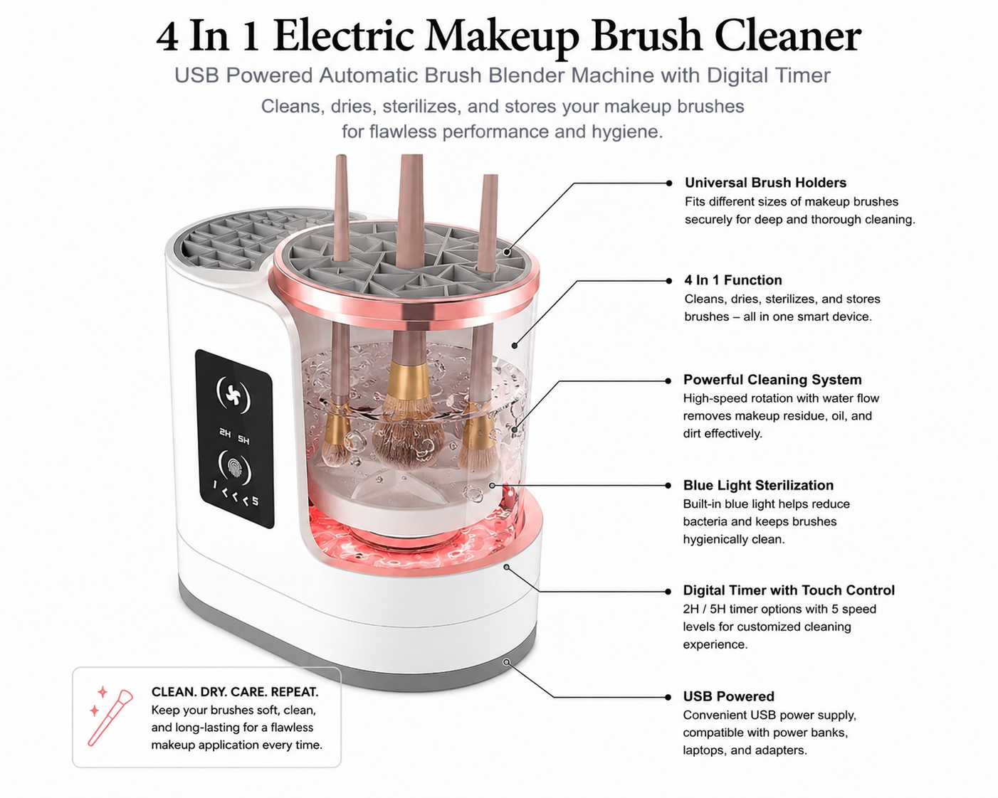 Electric Makeup Brush Cleaner – 4-in-1 UV Sterilizer Machine