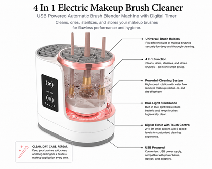 Electric Makeup Brush Cleaner – 4-in-1 UV Sterilizer Machine