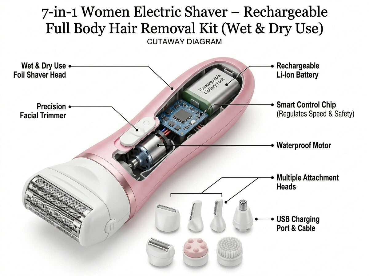 7-in-1 Women Electric Shaver – Full Body Hair Removal Kit
