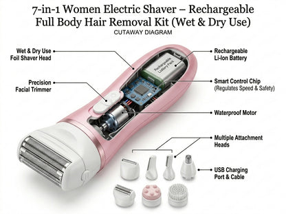 7-in-1 Women Electric Shaver – Full Body Hair Removal Kit