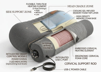 USB Heated Neck Pillow – Memory Foam Cervical Pain Relief