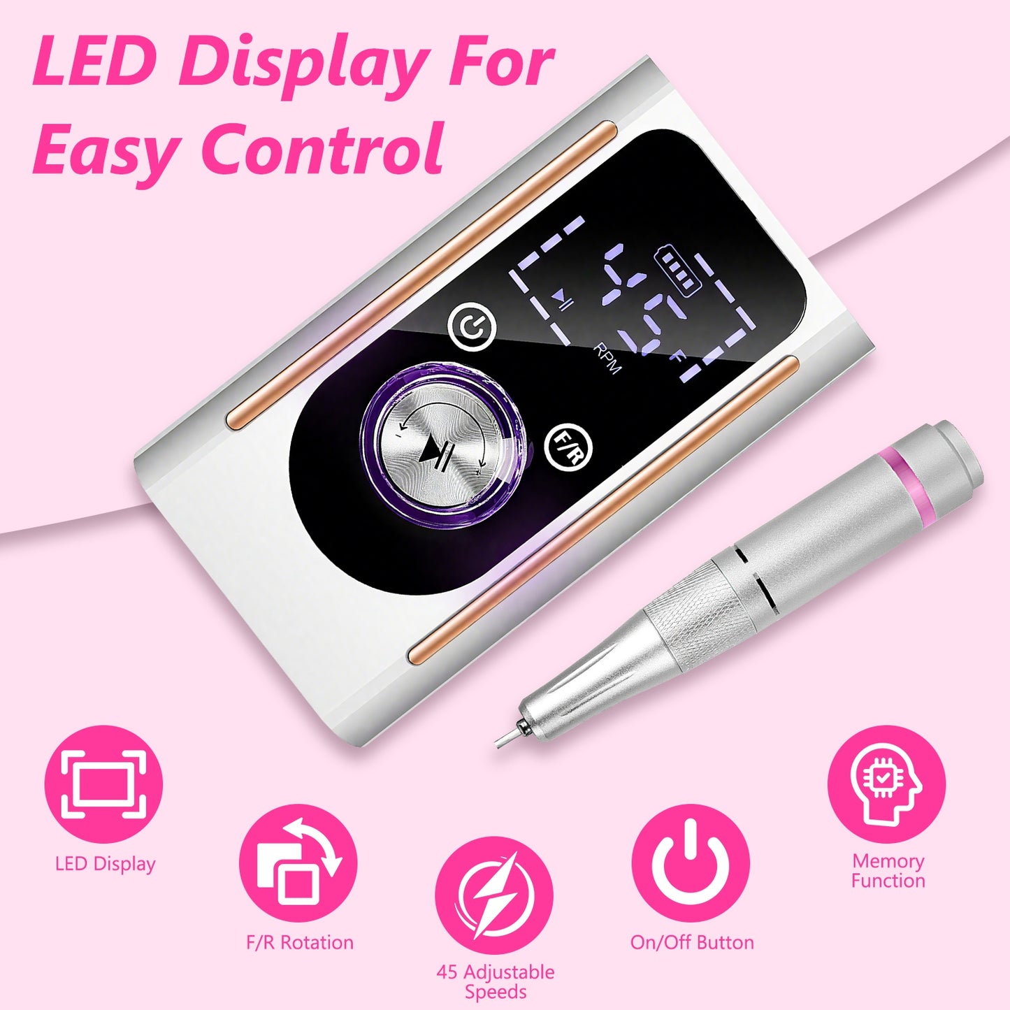 Electric Nail Drill Kit – 45,000 RPM Cordless Acrylic Gel