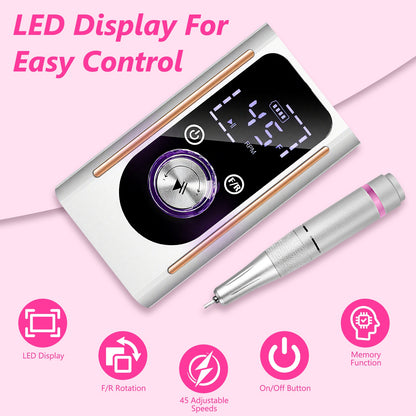 Electric Nail Drill Kit – 45,000 RPM Cordless Acrylic Gel
