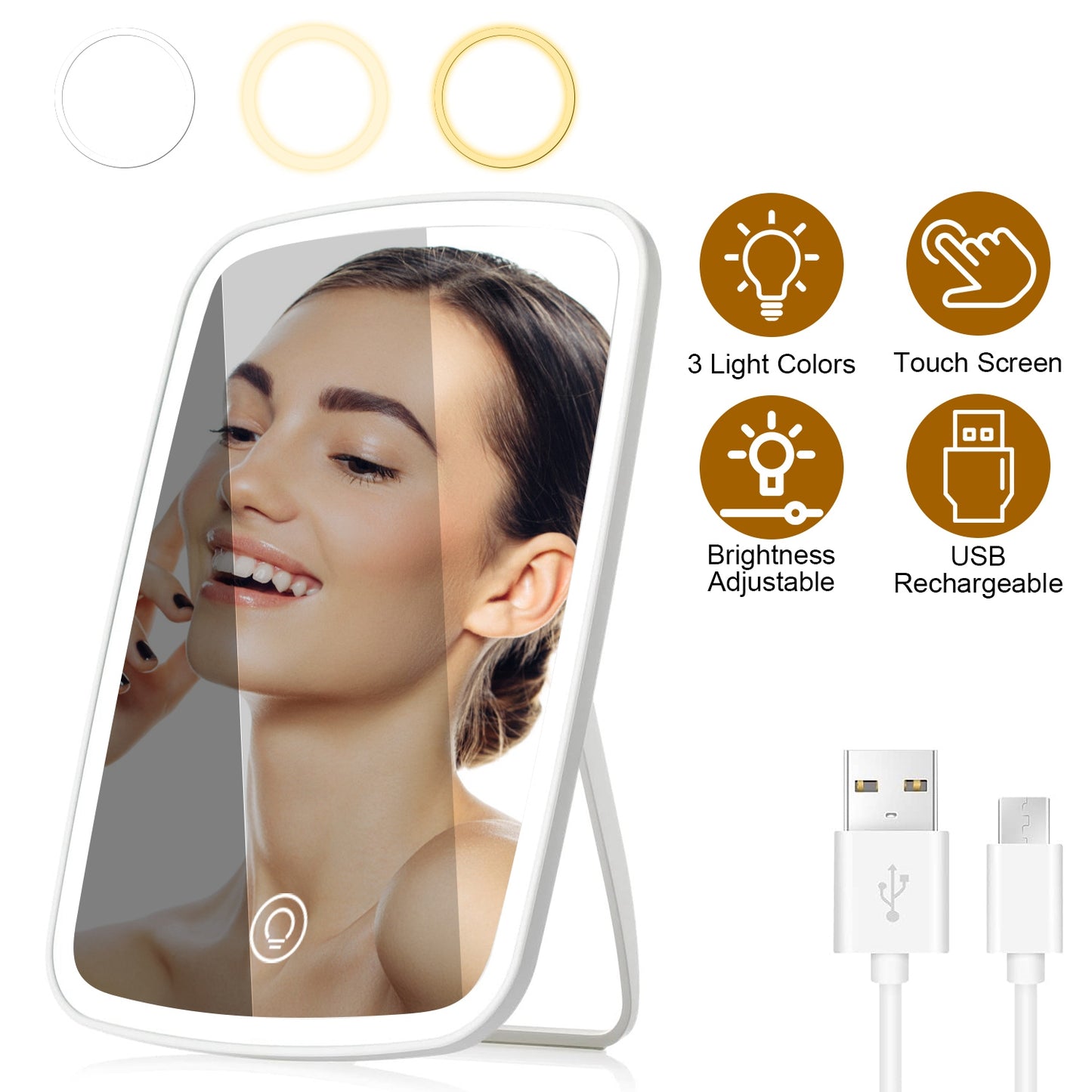 LED Lighted Makeup Mirror – USB Rechargeable Vanity Desk Mirror