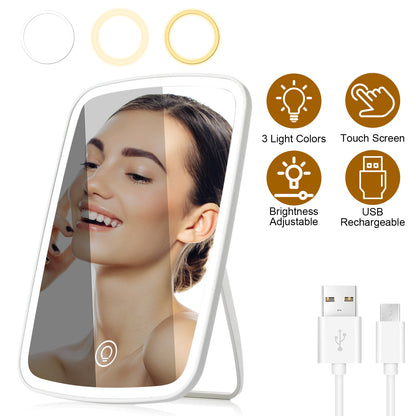 LED Lighted Makeup Mirror – USB Rechargeable Vanity Desk Mirror