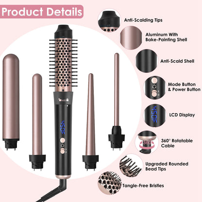 5-in-1 Curling Wand Set – 5 Barrels All Hair Types