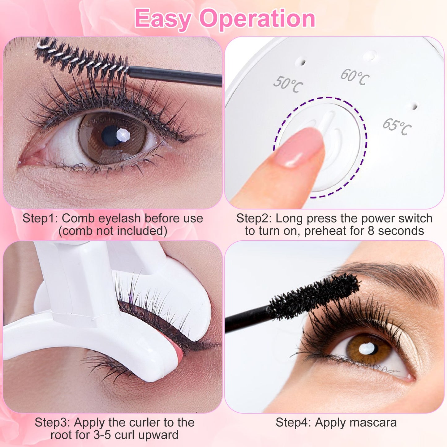 Heated Eyelash Curler – USB Rechargeable Anti-Burn 2-Pack