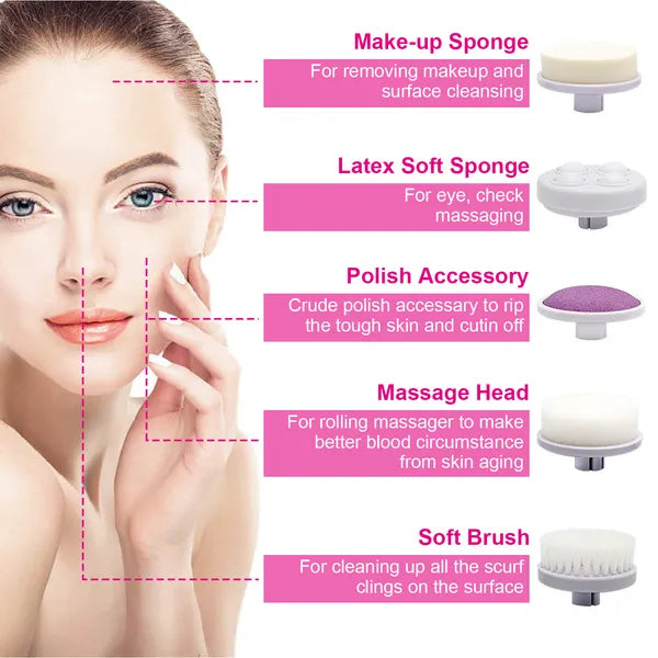 Waterproof Facial Cleansing Brush – 5 Heads Spin Pore Scrubber