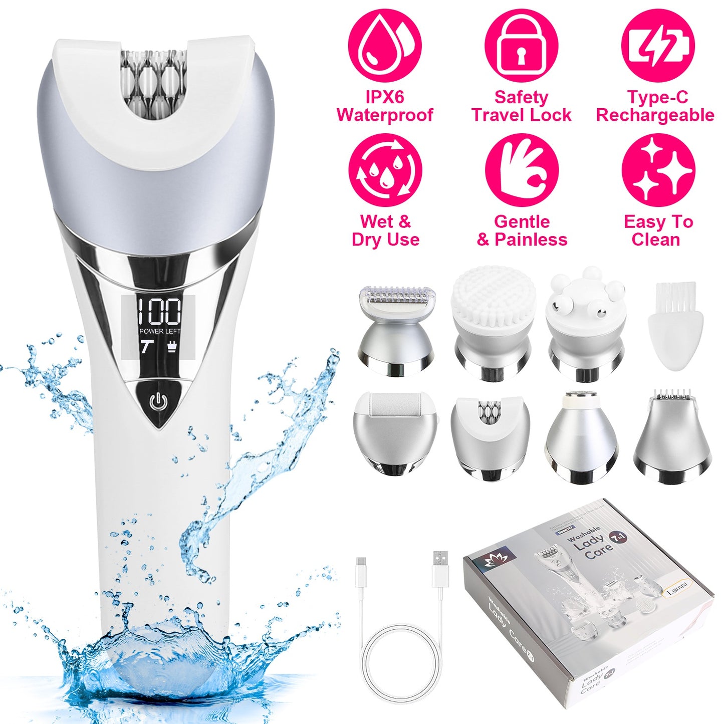7-in-1 Women Electric Shaver – Full Body Hair Removal Kit