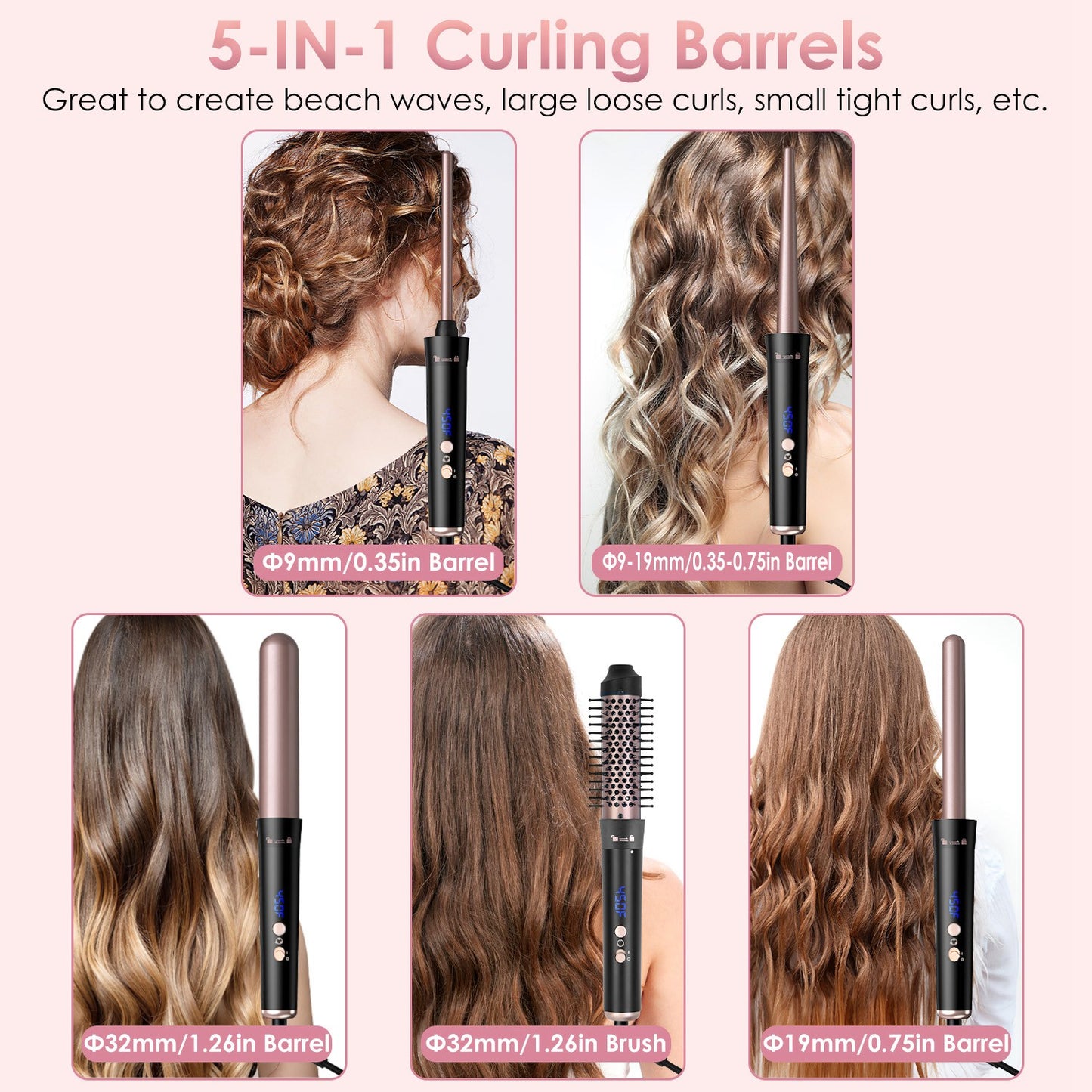 5-in-1 Curling Wand Set – 5 Barrels All Hair Types