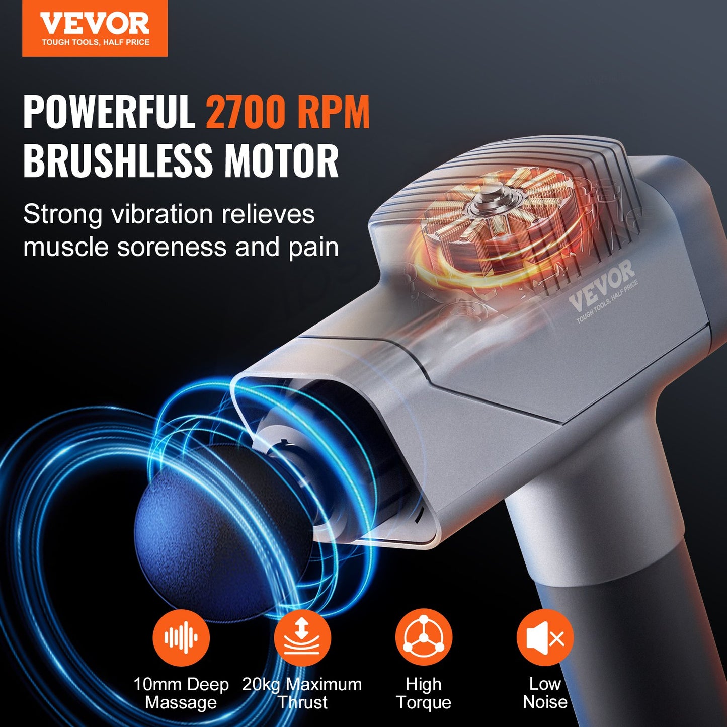 Massage Gun Deep Tissue – 8 Speed 6 Heads Percussion Recovery