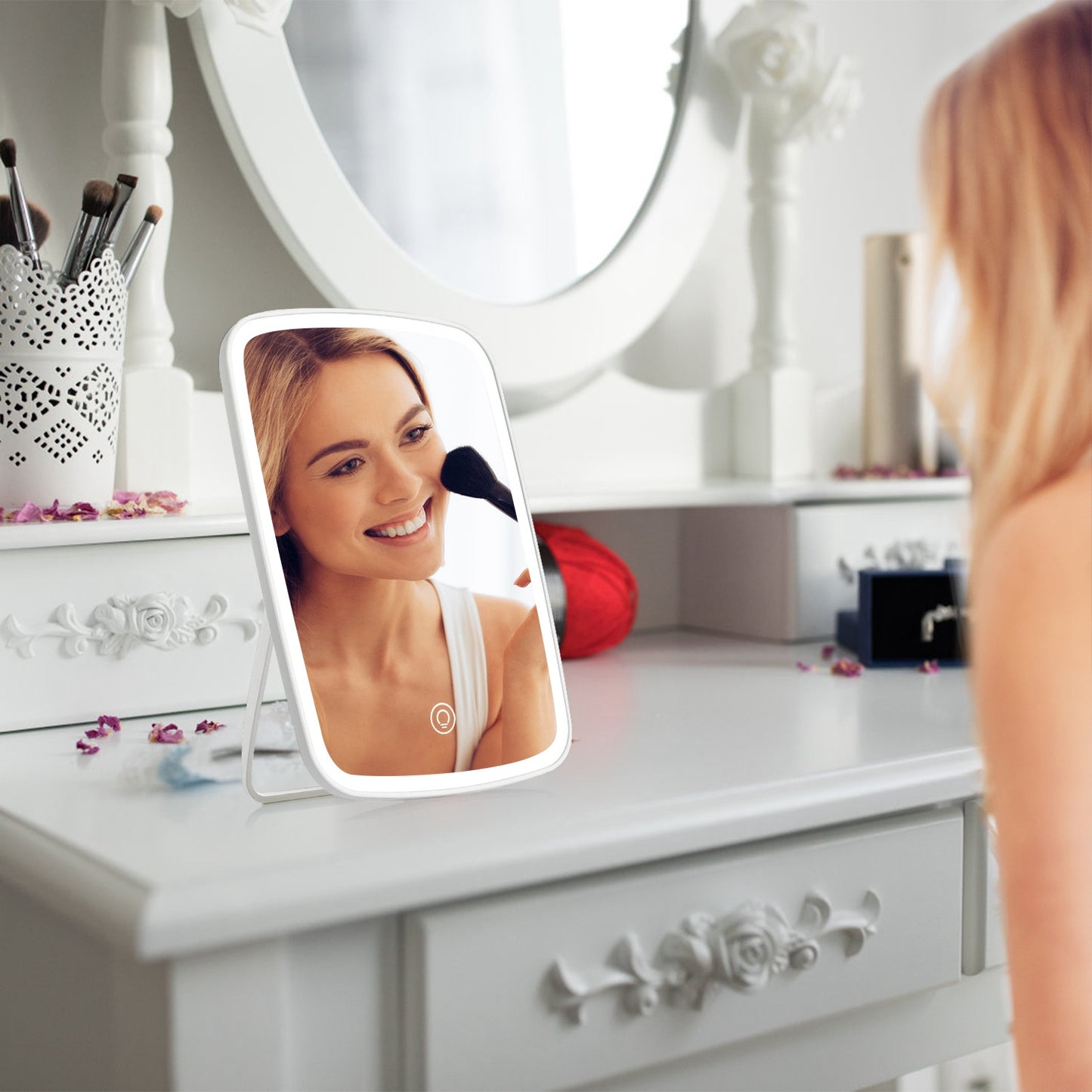 LED Lighted Makeup Mirror – USB Rechargeable Vanity Desk Mirror