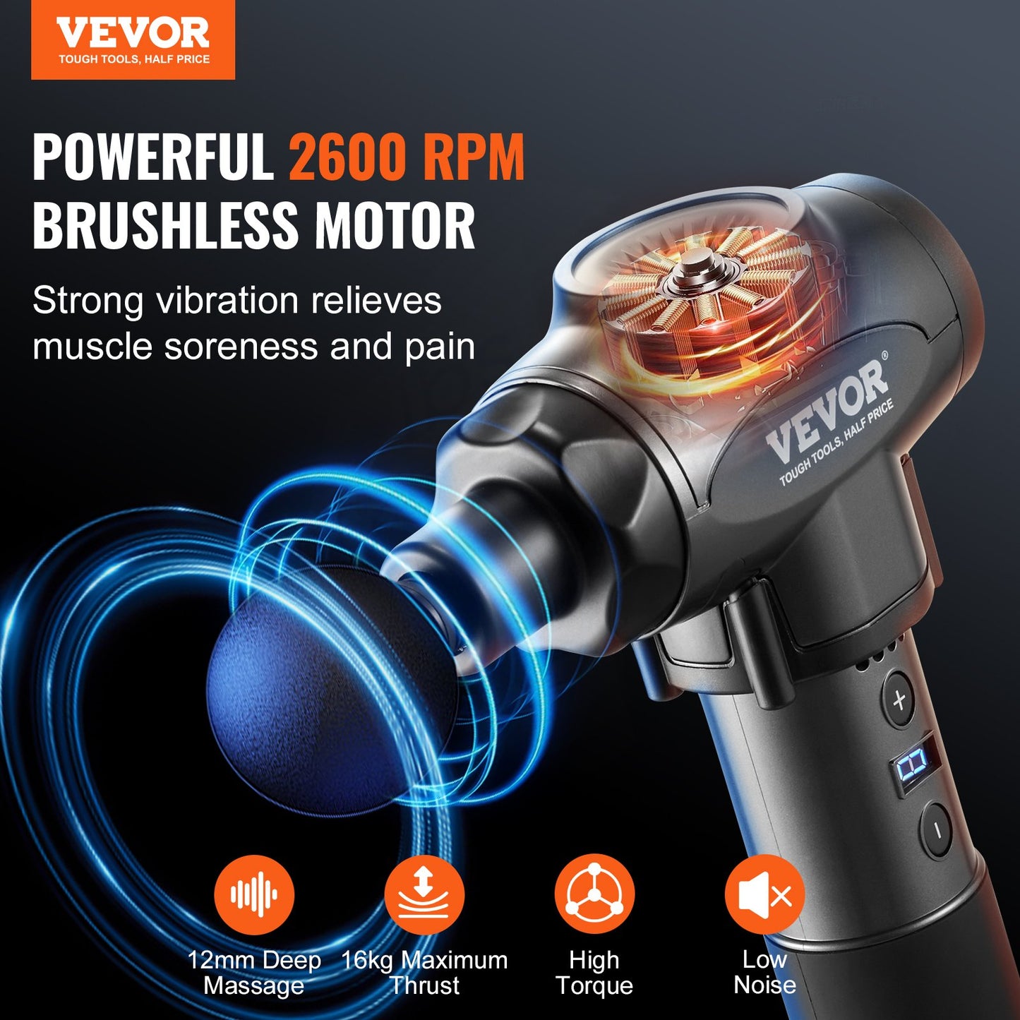 Percussion Massage Gun – 9 Speed 24V 12mm Deep Muscle Recovery