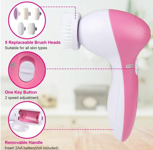 Electric Facial Cleansing Brush – 5 Heads 360° Deep Pore