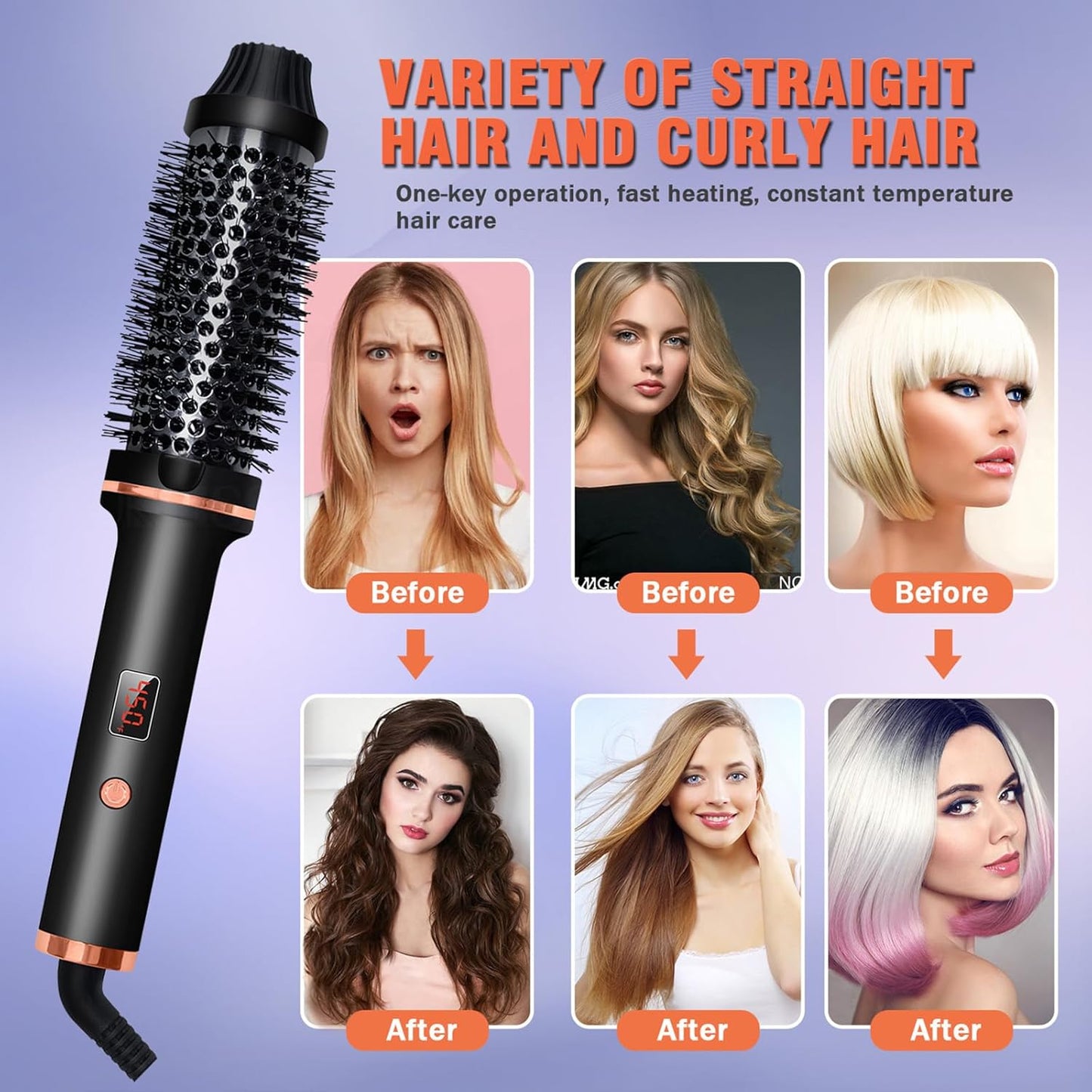 Ceramic Tourmaline Curling Iron Brush – 1.5" Dual Voltage