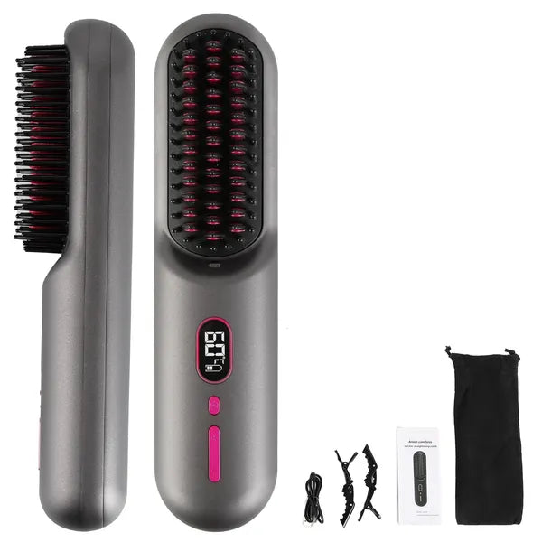 Cordless Hair Straightener Brush – Ionic Anti-Frizz Styling Comb