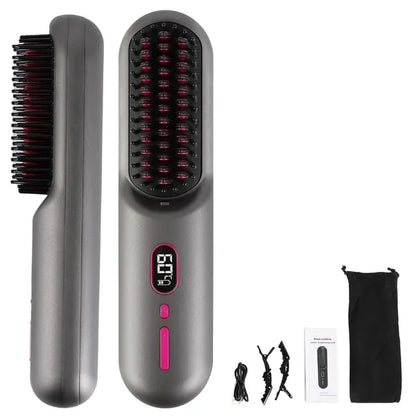 Cordless Hair Straightener Brush – Ionic Anti-Frizz Styling Comb