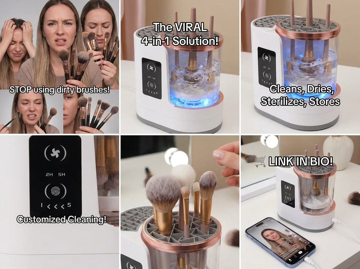 Electric Makeup Brush Cleaner – 4-in-1 UV Sterilizer Machine